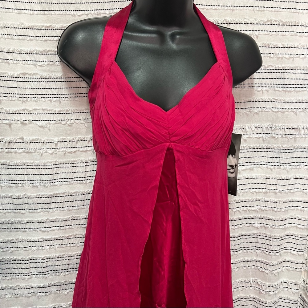 Donna Ricco Pink 100% Silk Halter Dress formal maxi Barbie core flowing ruched 6 - Picture 2 of 9